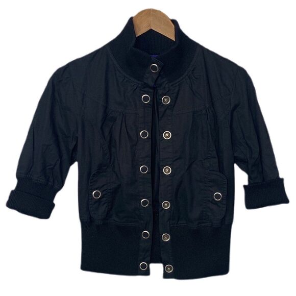 L Black Jacket, Snap buttons, roll up sleeves - Picture 1 of 7